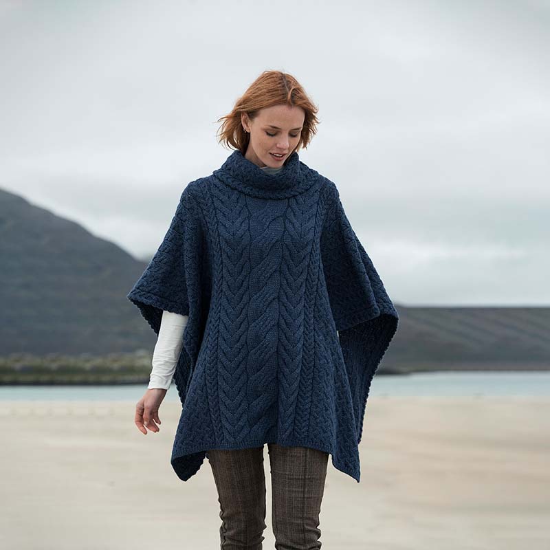 Ladies Aran Heavyweight Poncho | Tara Irish Clothing | Free US Shipping