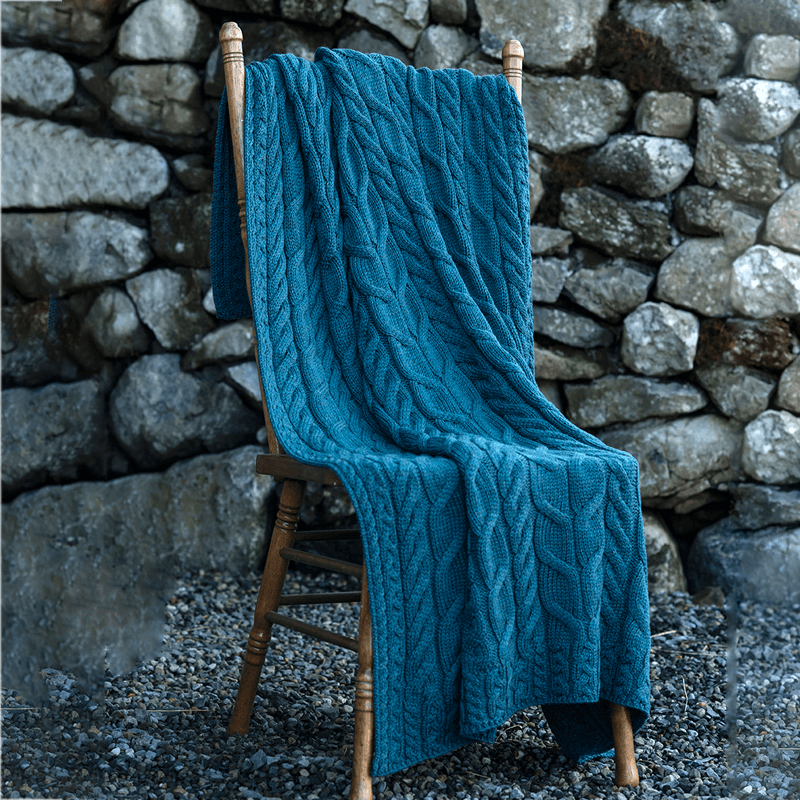 Irish Merino Wool Blanket Teal Color Tara