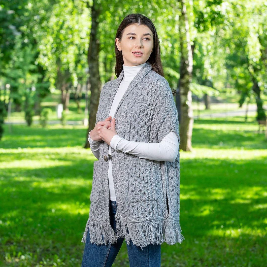 SAOL Grey Aran Wrap Cardigan ML104 TaraIrishClothing.com