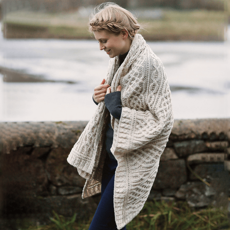 Plaited Merino Wool Aran Throw Oatmeal Color Tara